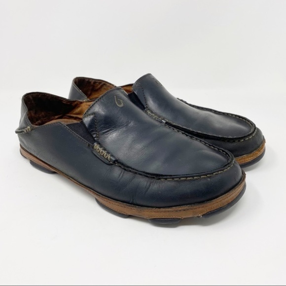 Olukai Moloa Leather Slip-On Shoes Black 10 Men’s - Picture 1 of 10
